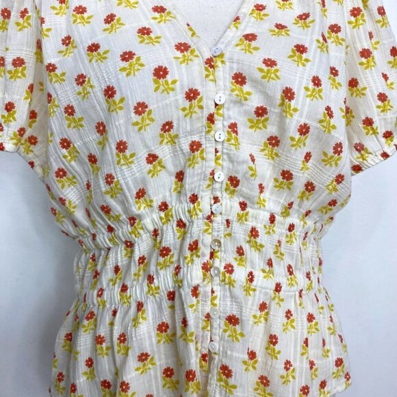 MADEWELL SOPHIA IVORY WHITE FLORAL GAUZE TOP IN WILD CALENDULA BLOCK PRINT - M - Picture 9 of 13